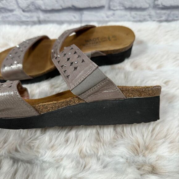 Naot Susan Pewter Leather Rhinestone Embellished Slide Sandals Size 40 W9‎ - Picture 5 of 9